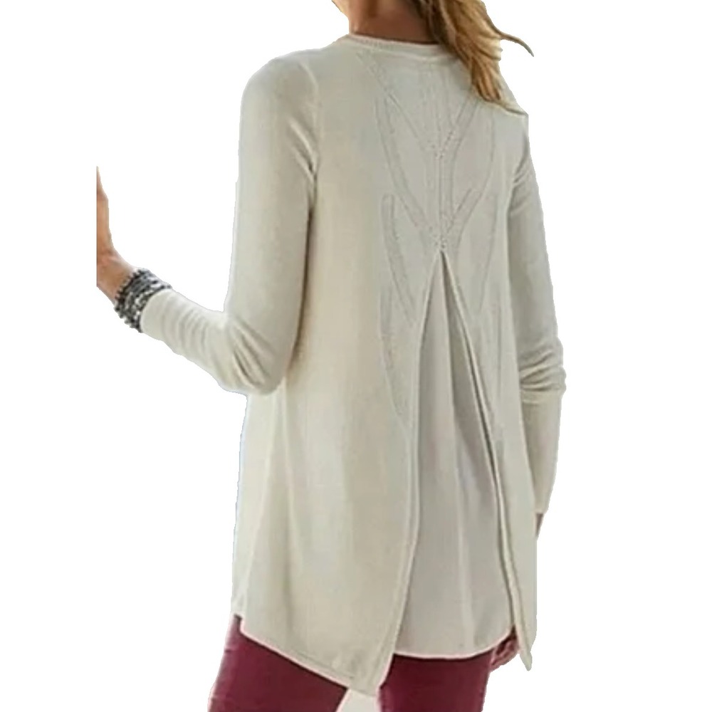 SOFT SURROUNDINGS Sirena Sweater POINTELLE LINED OPEN BACK Wool Alpaca Cream M